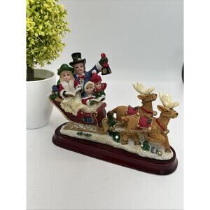 Vintage Santa Sleigh & Reindeer Figurine – Christmas Holiday Decor